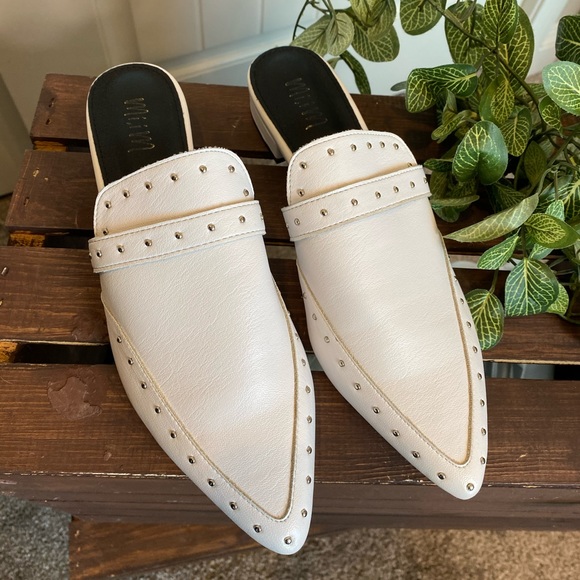 Like New! Beautiful Studded White Padded Mules - Picture 2 of 12